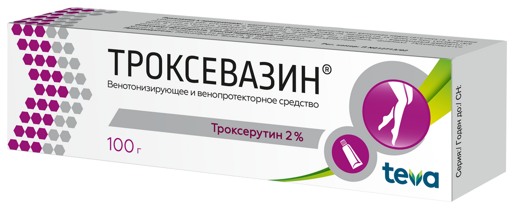 Троксевазин, 2%, гель для наружного применения, 100 г, 1 шт.