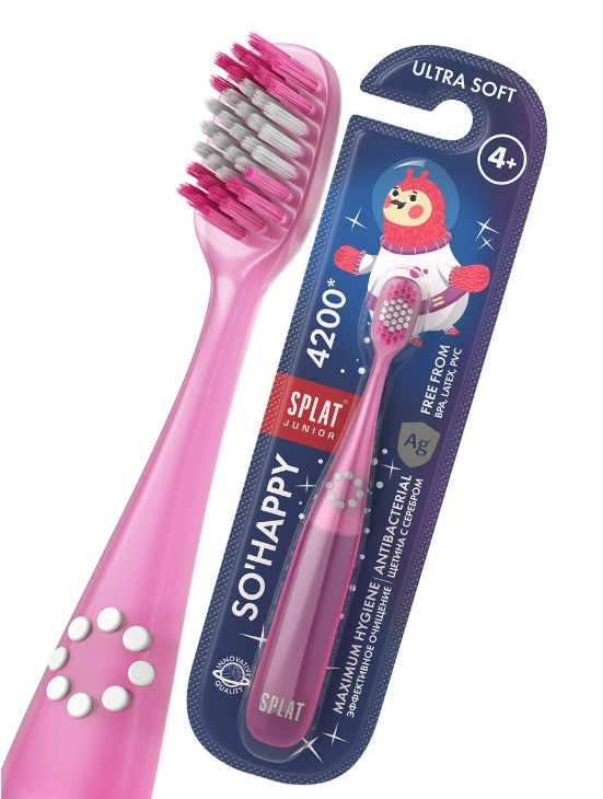 фото упаковки Splat Junior Ultra 4200 Зубная щетка детская с ионами серебра ультрамягкая, для детей с 4 лет, щетка зубная, розовая, 1 шт. фото упаковки Splat Junior Ultra 4200 Зубная щетка детская с ионами серебра ультрамягкая
