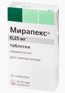 Мирапекс, 0.25 мг, таблетки, 30 шт.