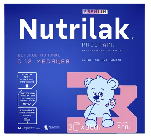 Nutrilak Premium 3 Смесь молочная c 12 мес, смесь молочная сухая, 900 г, 1 шт.