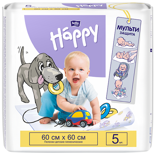 Пеленки детские впитывающие Bella baby Happy, 60 смx60 см, 5 шт.