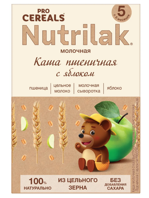 Nutrilak Premium Procereals Каша пшеничная молочная, для детей с 5 месяцев, каша детская молочная, с яблоком, 200 г, 1 шт.