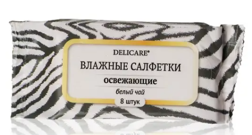 Delicare Влажные салфетки Освежающие, белый чай, 8 шт.