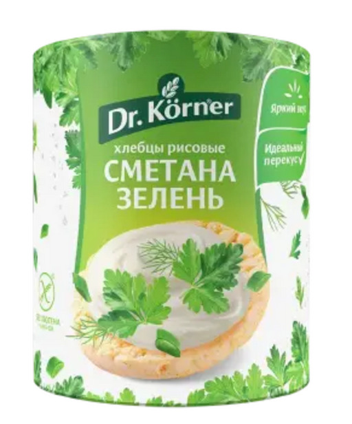 Доктор Кернер Хлебцы хрустящие рисовые, хлебцы, сметана зелень, 80 г, 1 шт.